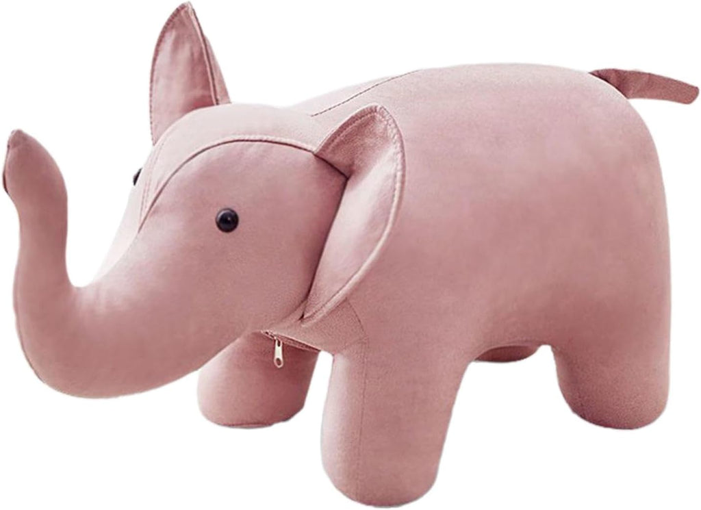 Animal Footstool, Foot Rest with Wooden Legs, Shoes Changing Wood Portable Ottoman Stool, Sofa Tea Stool for Guest Rooms, Entryway Decor, Pink Elephant