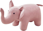 Animal Footstool, Foot Rest with Wooden Legs, Shoes Changing Wood Portable Ottoman Stool, Sofa Tea Stool for Guest Rooms, Entryway Decor, Pink Elephant