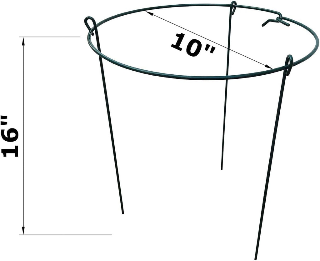 10" Wide x 16" High Peony Cage Rings Garden Plant Support Brace, Pack of 10 Round Metal Plant Stakes Rings, Strong Large Garden Supports for Flowers, Peonies, Rose, Lily