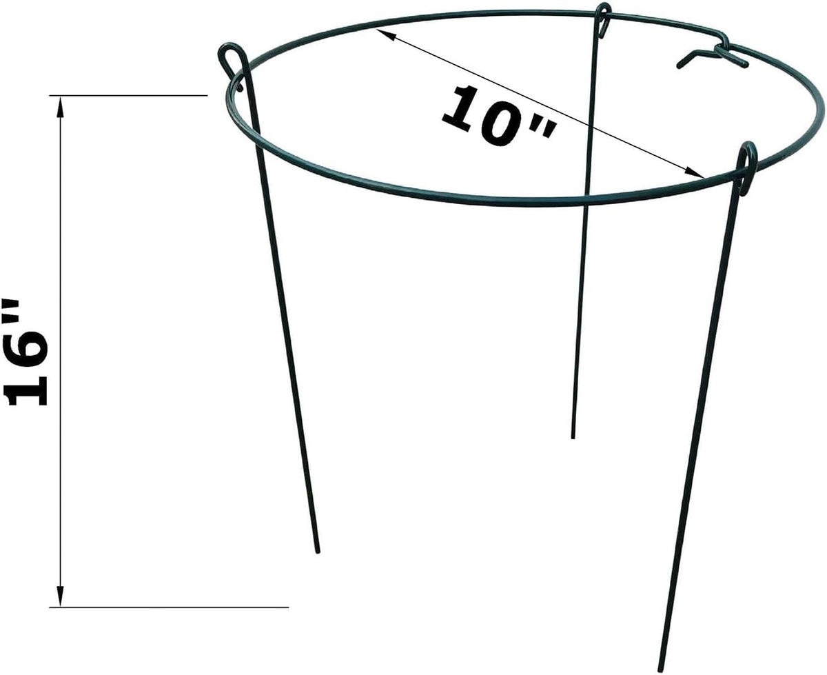 10" Wide x 16" High Peony Cage Rings Garden Plant Support Brace, Pack of 10 Round Metal Plant Stakes Rings, Strong Large Garden Supports for Flowers, Peonies, Rose, Lily