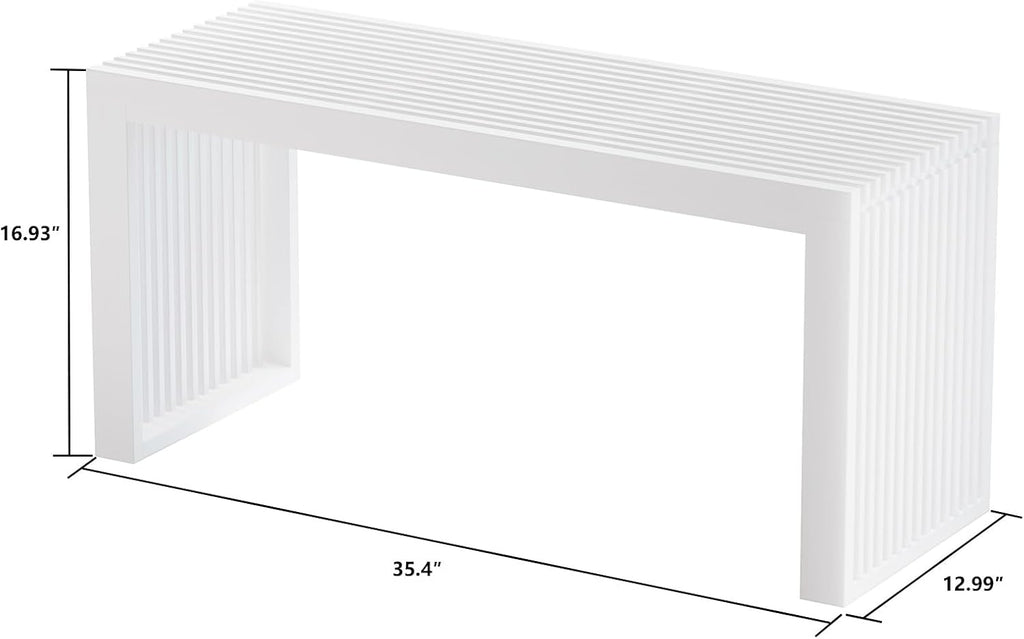 Wisuce Bamboo Dining Bench, 35 inch Entryway Indoor Kitchen Bench, White | Natural Bamboo, 450LBS Weight Capacity, Grille Farmhouse Style, Ideal for entryways, bedrooms, outdoor settings