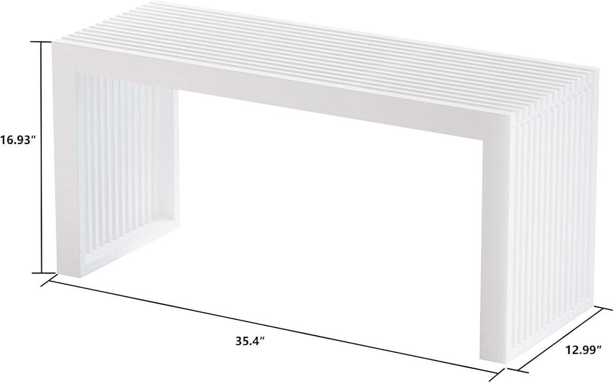 Wisuce Bamboo Dining Bench, 35 inch Entryway Indoor Kitchen Bench, White | Natural Bamboo, 450LBS Weight Capacity, Grille Farmhouse Style, Ideal for entryways, bedrooms, outdoor settings