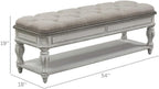 Starlight Canyon Home Antique White Bedroom Bench with Storage Shelf, Upholstered End of Bed Bench with Faceted Legs and Ivory Tweed Seat for Elegant Comfort