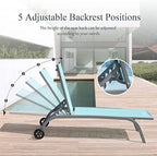 Domi Chaise Lounge Outdoor Set of 3 Lounge Chairs for Outside w/Wheels, 5 Adjustable Position Pool Lounge Chairs for Patio, Beach, Yard, Turquoise Blue