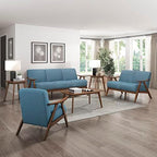Lexicon Mid Century Modern Accent Chair with Solid Wood Frame in Walnut Finish, Upholstered Living Room Lounge Arm Chair, Thick and Comfy Innerspring Seat Cushion, Linen-Look Fabric, Blue | Upholstered Living Room Lounge Arm Chair, Thick and Comfy