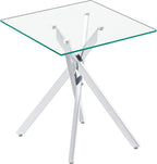 Modern Square End Table with Glass Top, Glass End Side Table for Living Room Office, 17.72 x 17.72 x 20.87 inches, Silver Metal X-Base, Adjustable Feet (1, Silver)