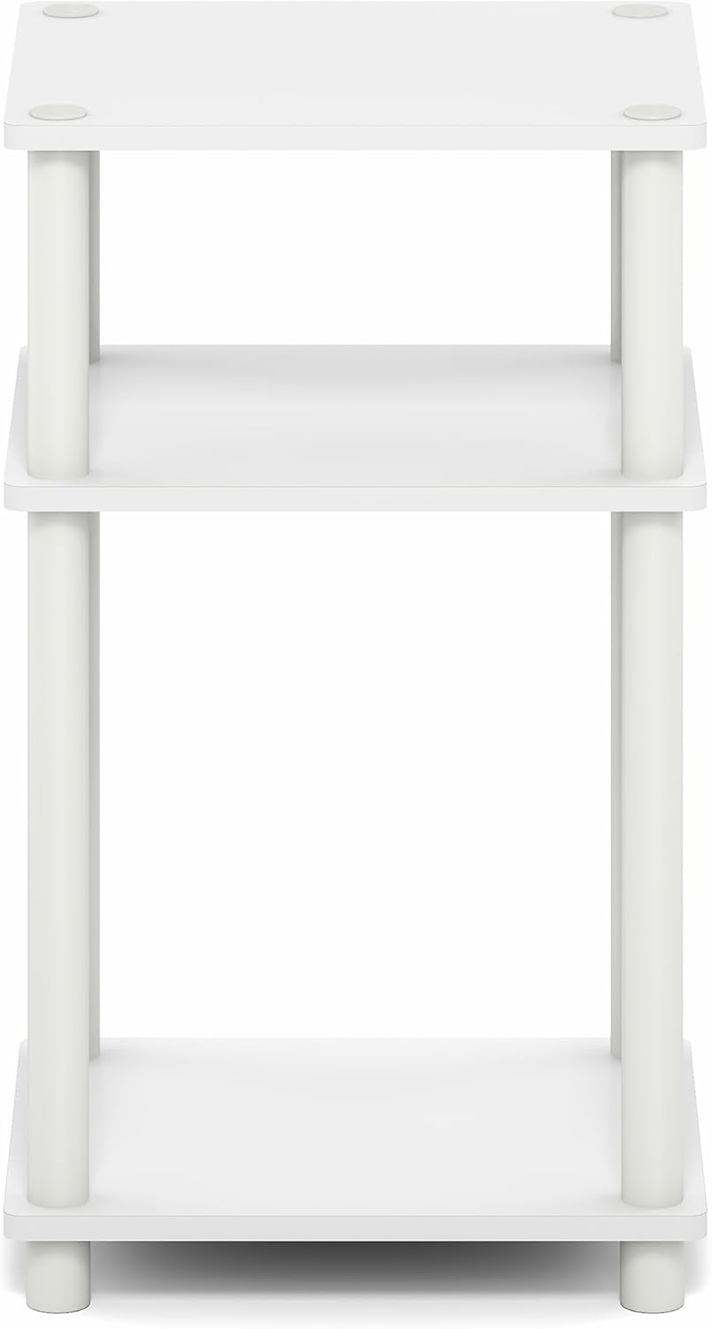 Furinno Turn-N-Tube 3-Tier Toolless Side Table, Narrow Printer Stand with Open Shelf, End Table, Night Stand, for Living Room, Bedroom, White