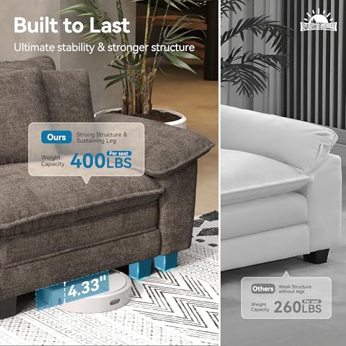 SUNSHINE VALLEY 2-Piece Sofa Set, Loveseat & 3-Seat Couch, Chenille Brown | Modern Grayish Brown, Modular Sectional Living Room Furniture Set, Sturdy Wood Frame, Oversized Wider Armrest and Deep Seat