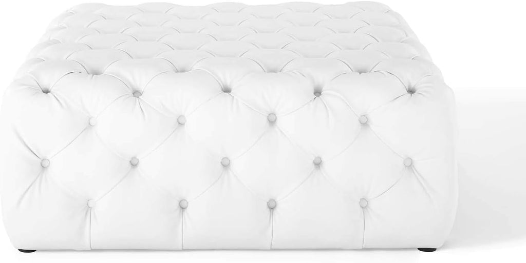 Modway EEI-3773-WHI Anthem Tufted Button Large Square Faux Leather Ottoman, White