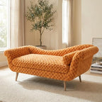 ERYE Upholstered Left Facing Chaise Lounge Chair W/Scroll Arms and Wood Legs, Elegant Chaise Lounge Square Pattern Accent Recliner Lounger Sofa for Living Room Bedroom