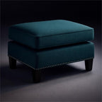 BOWERY HILL Solid Wood Frame Ottoman, Teal Fabric Upholstery, Nail Head Trim, 18" H x 26" W x 21" D, Compact Design, Lightweight, Modern Living Room Accent Piece, Supports Up to 500 lbs