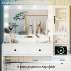 35.4” Makeup Vanity Desk with Charging Station, White Makeup Dressing Table with Mirror & Lights, 3 Lighting Modes Adjustable Brightness, Vanity Table with Power Outlet & 5 Drawers Round Handle