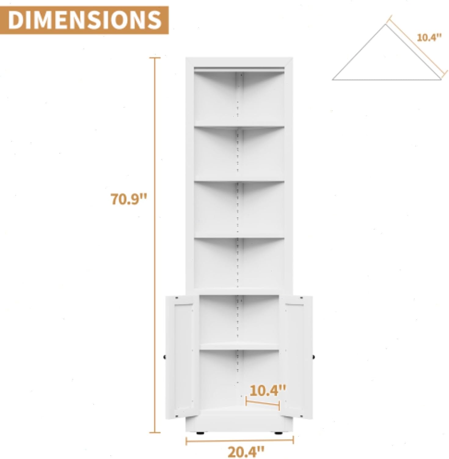 Metal Pantry Storage Cabinet with 4 Adjustable Shelves, 71" Tall Corner Cabinet for Bathroom, Corner Shelf Cabinet for Kitchen, Dining Room, Living Room, Assembly Required(White)