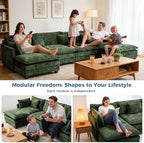 Redlife 78" Modular Sectional Loveseat Sofa with Ottoman | 2-Seater Chenille Couch Set with Spring & Double Foam Cushion System, Removable Covers, Easy To Assembly, Green