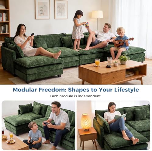 Redlife 78" Modular Sectional Loveseat Sofa with Ottoman | 2-Seater Chenille Couch Set with Spring & Double Foam Cushion System, Removable Covers, Easy To Assembly, Green