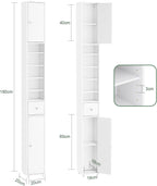 Haotian Narrow Bathroom Storage Cabinet, Tall Slim Cabinet with Adjustable Shelves and Doors, Floor Standing Cupboard for Small Spaces, Bathroom or Laundry Room Organizer, White BZR34-W
