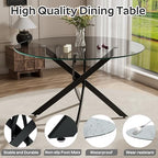 RGZ 5 Pieces Modern Round Kitchen Set, Clear Grey Circle Glass Dining Table with Dark Grey PU Faux Leather Chairs Set of 4, 47'' Large Luxury Circular Dinner Room Set, for Leisure Apartment (Black)