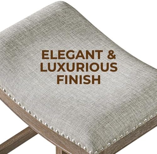 ROME + OAK Parker 26-Inch Backless Counter Stool, Backless Saddle Kitchen Stool in Walnut Finish with Grey Fabric Upholstery Cushion Seat