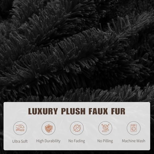 Bean Bag Cover (No Filler), Soft Faux Fur Stuffed Animal Bean Bag Storage, Fluffy Plush Bean Bag Chair Cover Washable, Comfy Bean Bag Covers for Adults Kids Teens, 38"x40" Black