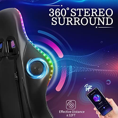 HOFFREE RGB Gaming Chair with Speakers Massage LED Lights Game Chair-Red | Bluetooth Computer Gaming Chair with Footrest Video Game Chair for Adults Ergonomic High Back Gamer Chair with Lumbar Support
