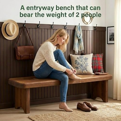 Entryway Bench, 24" to 59" Solid Wood Bench, Wooden Shoe Bench for Entryway, Farmhouse End of Bed Bench for Bedroom, Dining Room, Kitchen, Window Seat, Outdoor Garden Bench Seat