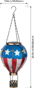 Regal Art & Gift Hot Air Balloon Solar Lantern – Hanging Solar-Powered LED Lights, Waterproof Portable Decorative Outdoor Lamp Made of Metal & Glass for Garden, Patios & Pathway – Americana (Large)