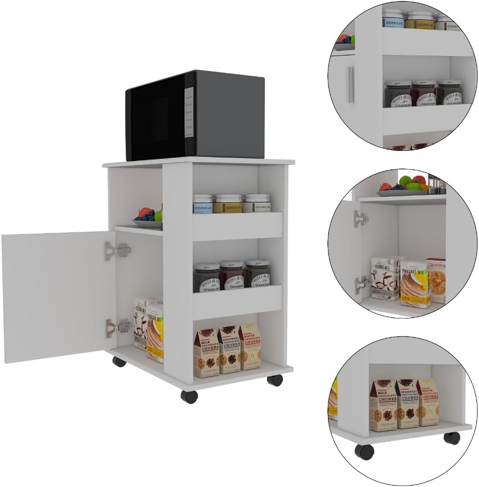 2 Piece Kitchen Set with Island and Microwave Pantry Cabinet | Interlocking mechanism for setup without tools assembly