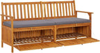 Storage Bench with Cushion 66.9" Solid Acacia Wood Outdoor Bench Seat Durable Patio Furniture for Garden Porch Front Porch Furniture