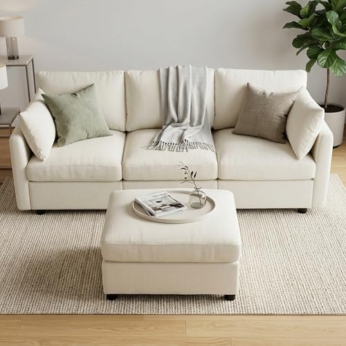 Iroomy Sectional Cloud Couch for Living Room, Spring Cushion Seating, L Shaped Convertible Modular Sofa with Ottoman, Beige