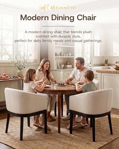 HNY Barrel Dining Chairs Set of 2, Mid Century Modern Upholstered Dining Chairs with Arms, Linen Kitchen & Dining Room Chairs, Solid Wood Frame Accent Chairs for Kitchen, Apartment, Cream