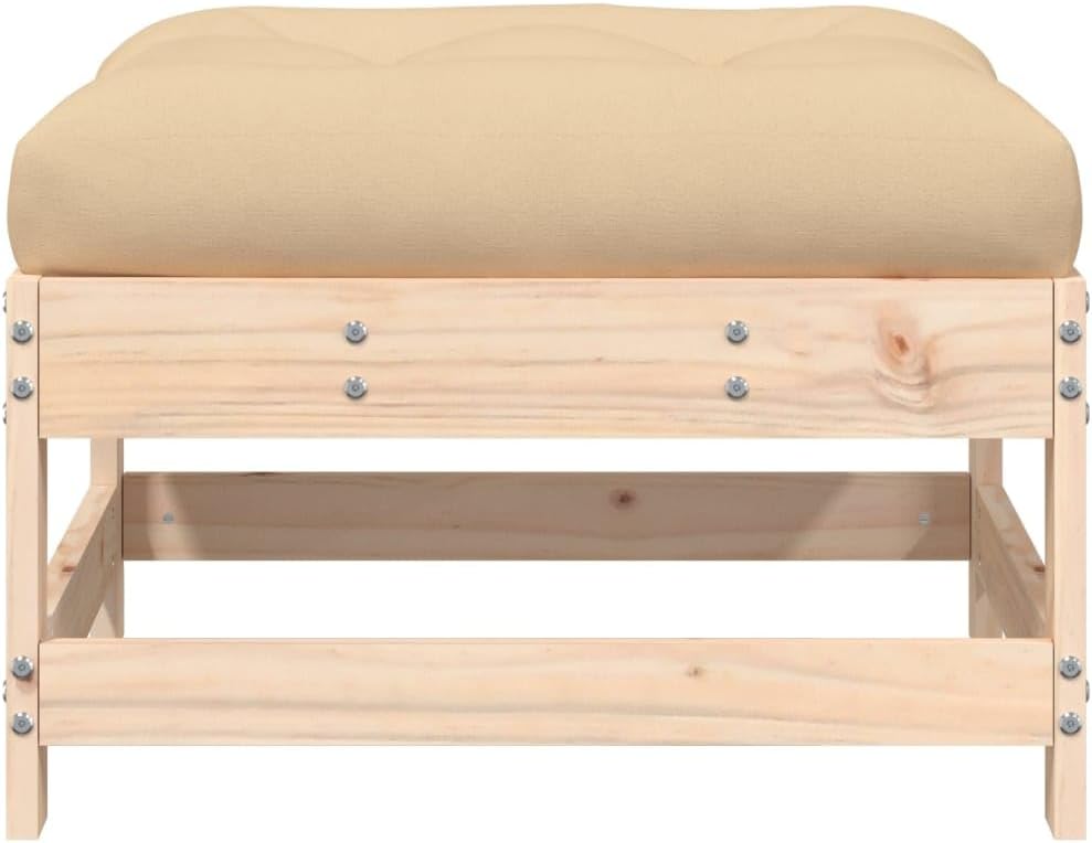 vidaXL Patio Furniture, Outdoor Ottoman Patio Footstool, Footrest Seat with Cushions for Garden Yard Deck Backyard, Solid Wood Pine