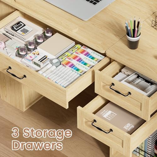 Drafting Table with Storage Cabinet & Drawers, Adjustable Drawing Desk with Open Shelves, Craft Table Painting Desk for Artists, Painters, Drawing, Crafting, Reading, Writing, Working
