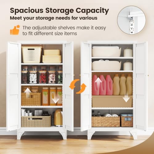 Yizosh Metal Storage Cabinet with 2 Doors and 3 Adjustable Shelves - 47" White Kitchen Pantry Storage Cabinet Locker for Kitchen,Living Room,Dining Room