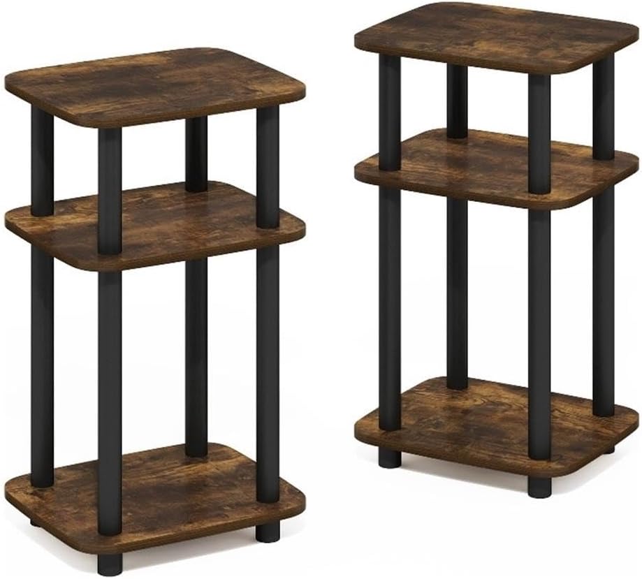 Pemberly Row 3-Tier Turn-N-Tube Curve End Table, Amber Pine/Black Finish, CARB-Grade Composite Wood, Rounded Edges, Minimalist Style, 11.3 x 13.15 x 22.76 in, Side Table for Living Room or Bedroom