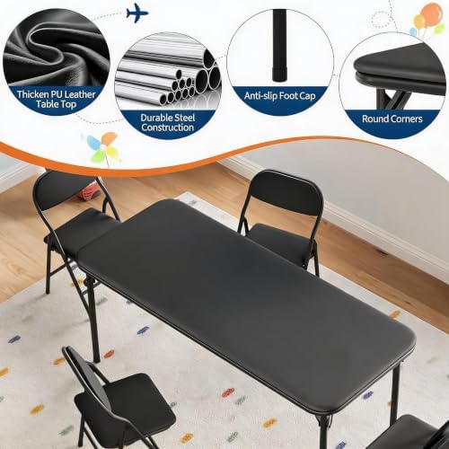 Garvee 5-Piece Folding Table and Chairs for Boys and Girls | Children Activity Table and Chairs Set with 1 Table & 4 Chairs, Suitable for Daycare, Classrooms and Dining Rooms