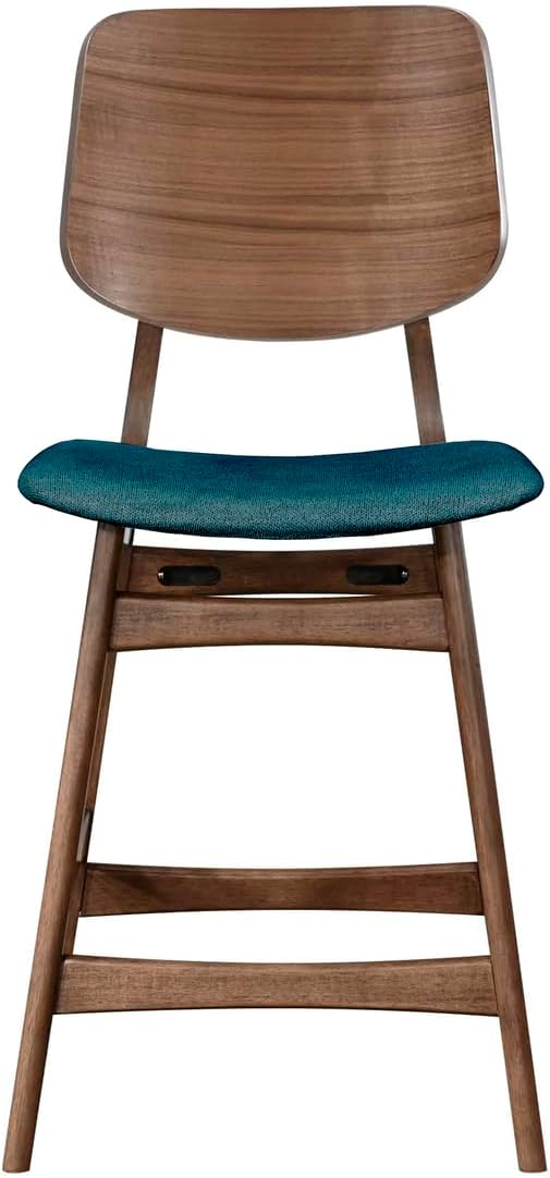 New Classic Furniture Oscar Wood Counter Chair with Teal Cushion (Set of 4), Walnut