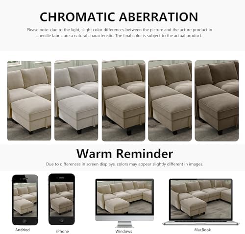 Ihanherry 112" Modular Sectional U-Shaped Sofa, Modern 6-Seat Cloud Couch with 2 Storage Ottomans, Soft Chenille Fabric Sectional Set for Living Room Bedroom Apartment, Brown