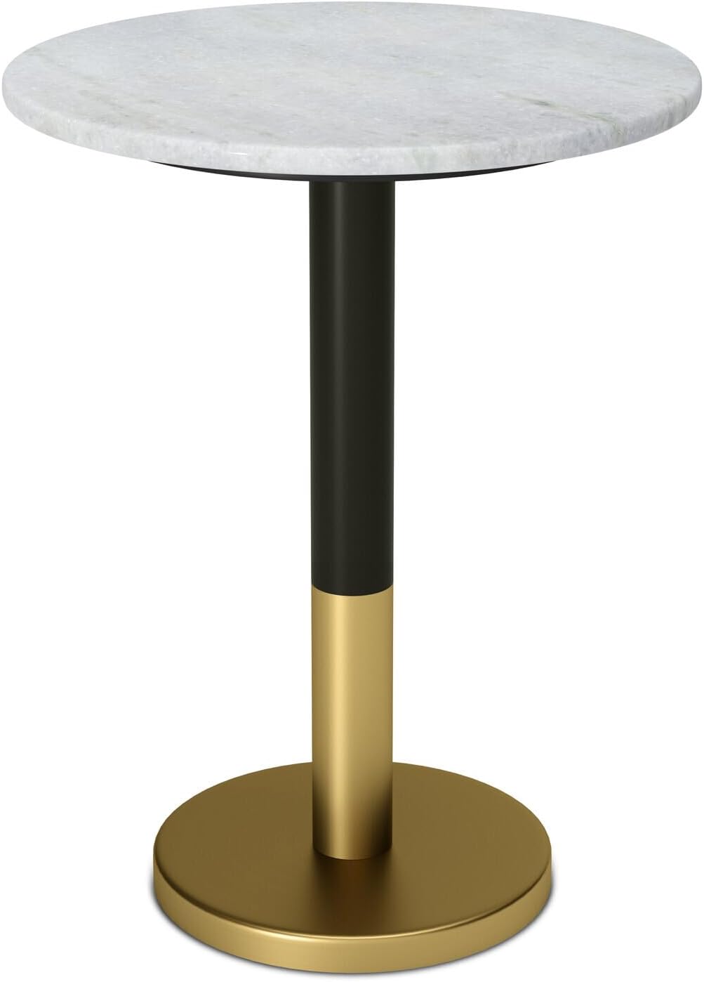 HomeStock Metal & Marble Side Table, Round Pedestal Accent Table - White & Gold