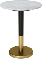 HomeStock Metal & Marble Side Table, Round Pedestal Accent Table - White & Gold