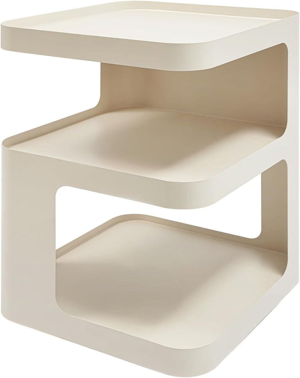 3 Tier Minimalist End Table Modern Side Table with Storage, Freestanding Metal Nightstand for Bedroom, Living Room, Couch, Small Space, Open Design (Cream)