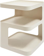 3 Tier Minimalist End Table Modern Side Table with Storage, Freestanding Metal Nightstand for Bedroom, Living Room, Couch, Small Space, Open Design (Cream)