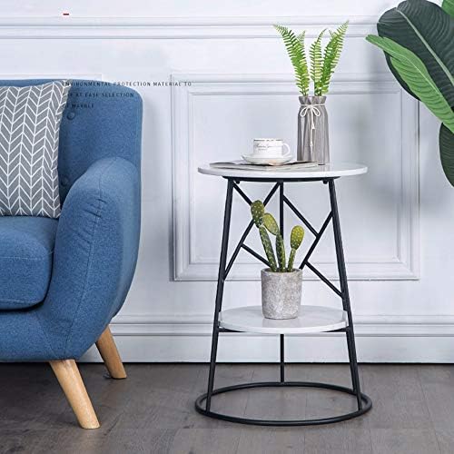 Telephone Table, Round Side Table Marble Sofa Telephone Table Corner Table Coffee Table 2 Tier Snack Table for Living Room Bedroom Balcony，16.9''x24.4''(Color:Black)