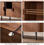 ONBRILL 69" TV Stand with Power Outlet for TVs up to 80", Walnut | Entertainment Center with Storage and Drawer TV Console w/ Adjustable Shelves & Sliding Door TV Stand for Living Room Bedroom