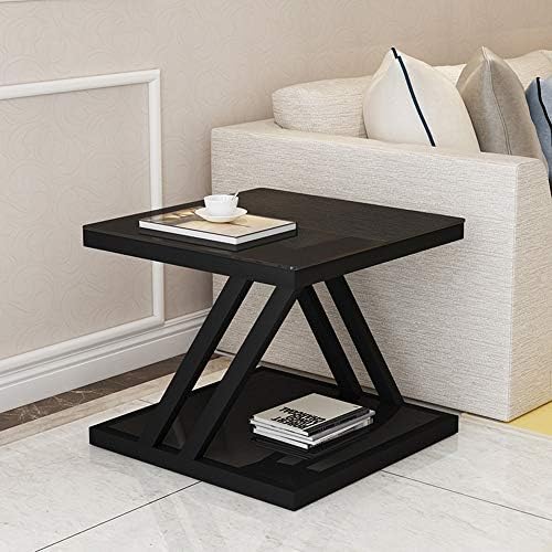 Telephone Table, Nordic Modern Square Side Table Living Room Sofa Coffee Table Telephone Table Bedroom Bedside Table 2-Tier Storage Table(Black