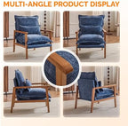 VINGLI Mid-Century Modern Cloud Accent Armchairs set of 2 with Lumbar Pillow, 6.3'' Thick Seat Cushion Reading Chairs with Wooden Armrests, Boho Lounge Chair for Bedroom,Living Room,Chenille,Gray Blue