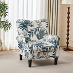 YOLENY Modern Accent Chair,High Back Armchair,Upholstered Fabric Button Single Sofa with Wooden Legs for Living Room,Bedroom,Blue Leaves