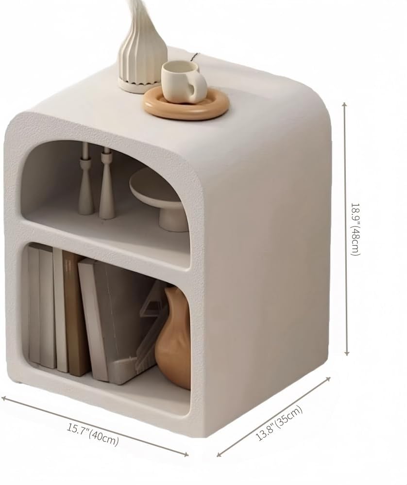 Modern Side Table, Creative Decorative Side Table, Nightstand with 2 Layers of Open Storage, Half-Moon Bedside Table for Bedroom, Office, Living Room, Apartment(Small)