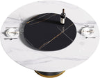 Montary 59” Modern Round Dining Table for 8, Artificial Marble Kitchen Table with Carrara White Sintered Stone Tabletop & Black Gold Lazy Susan, Black Slim Waist Carbon Steel Base