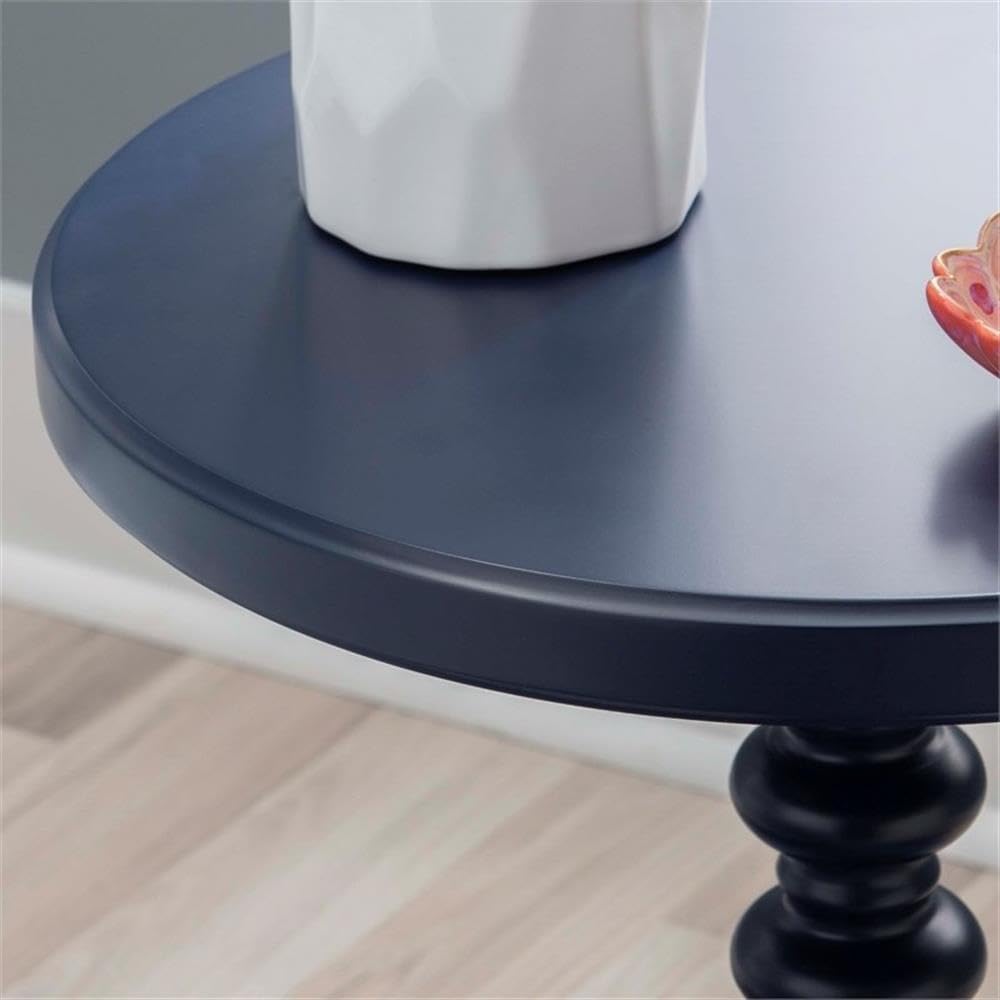 MAKLAINE Modern Transitional Round Spindle Side Table, 17 in Diameter, Navy Blue Painted Rubberwood, Sturdy Pedestal Base, Accent Table for Living Room, Entryway or Bedroom Use