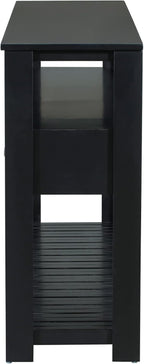 LKTART Console Table for Entryway with 4 Drawers,61.5'' Long Sofa Table with 3-Tier Open Shelves,Entry Table for Hallway,Foyer,Living Room,Black